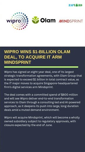 Wipro wins $1-billion Olam deal, to acquire IT arm Mindsprint. #trending #economy #zapyard