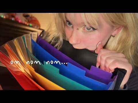 ASMR chomping on random objects🍴biting +chewing , mouth sounds , paper, bubble wrap pops , noms