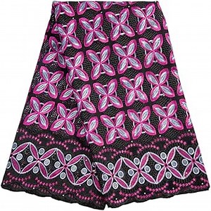 African Lace Fabric 5 Yards, Nigerian Embroidery Cotton Lace Fabric for Daily/Party Sewing