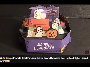 🐶🎃 Snoopy Peanuts Great Pumpkin Charlie Brown Halloween Card Hallmark w/ lights , sound card 👻😋