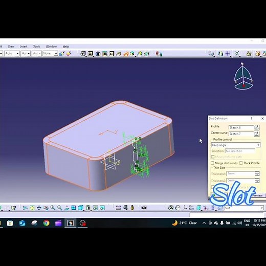 Slot Command in CATIA V5 | Create Slots Along Any Path 🔥 | #shortsvideo #cadsoftware