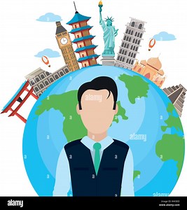 news journalist man presenting in front world map tourists places cartoon vector illustration graphic design Stock Vector Image & Art - Alamy