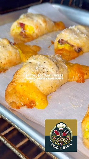 3.1K views | Bacon, egg and cheese croissants with garlic Parm butter...
