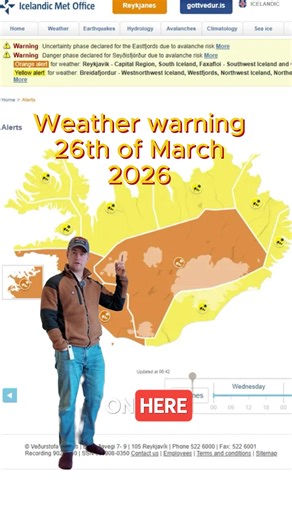 If you’re in Iceland on the 26th of March, then be careful out there! We’ve got a weather warning for the entire country and you don’t wanna be caught out#icelandadventure #icelandtraveltips #iceland #visiticeland