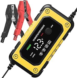 Automatic Car Battery Charger Automotive 12V 6A Portable Smart Trickle Charger Battery Maintainer Desulfator with LCD Display for Car Battery, Motorcycle, Lawn Mower, Lead Acid & ATV Batteries