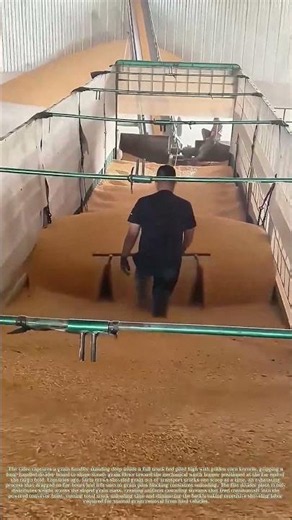 Discharging Grain: Worker Guides Divider Plate To Unload Corn Via Warehouse Hoist System