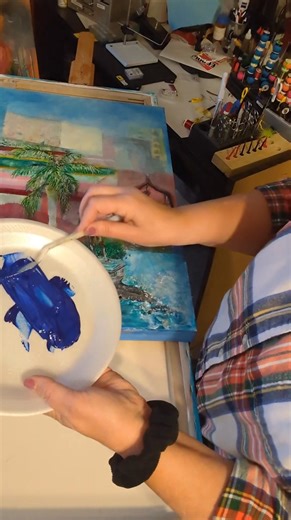 One of the finishing steps in my process. Oil is dry; now to paint the sides using a blend of acrylic colors similar to what was used in the piece. Acrylics dry so fast. Varnish will be the last step. Finishing a piece is always a happy day. | JL's Designs