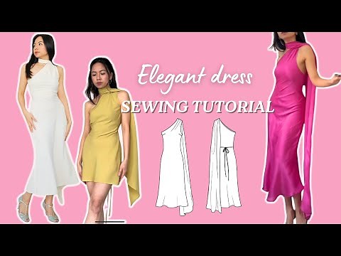 Make an Elegant Wedding Guest Dress - DIY One-Shoulder Scarf Dress [SEWING TUTORIAL + PATTERN]