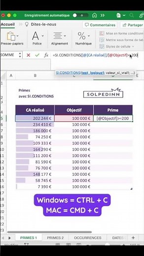 Calculer une prime variable en fonctions d'objectifs sur Excel