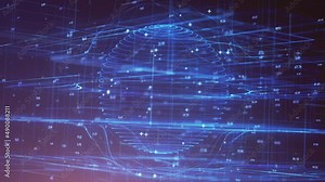 Digital Data Business Hitech Network Background Loop/ 4k animation of an abstract digital data business technology background including connected lines and numbers with depth of field shifting and sea