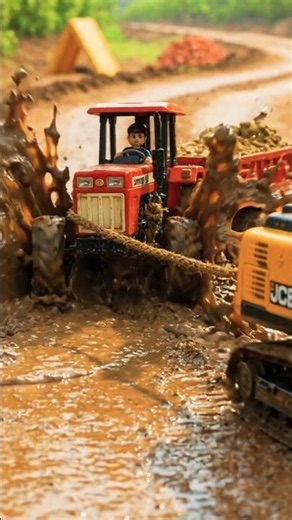 Toy Tractor Gets Stuck in Mud! 🚜💥 JCB Excavator Amazing Rescue Story for Kids