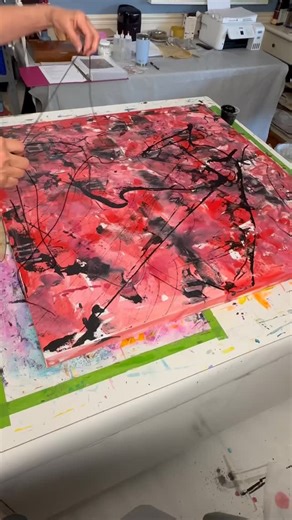 Experiment after experiment — that’s how my piece, Pink Amoebas came to life.  I started with a chalk line, then tried dipping a string in paint and plucking it to capture the same vibration I remembered from childhood. Messy, unpredictable, but full of rhythm and nostalgia.  #IntuitiveArtist #WorkInProgress #TimelapseArt #Art #AbstractArt | Norma Watters Art | Facebook