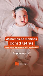 Uma lista para quem ama nomes femininos curtinhos e diferentes! Separamos 45 opções de nomes de apenas 3 letras para meninas. 🥰 Qual deles mais chamou a sua atenção? #nomescurtos #nomesfemininos #nomesdemenina #nomes2024 #gravida2024 | Dicionário de Nomes