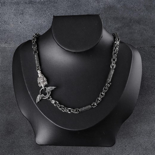 Men's Sterling Silver Dragon Head Chain Necklace: 6mm Scale, Greek Key, Wing Clasp - Etsy
