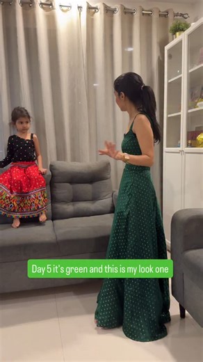 Hanaya, Arjun, Sapana & Pratik Jain on Instagram: "Only 2 looks approved by my Little Baby Boss 💕 . . . #navratrigreenday"