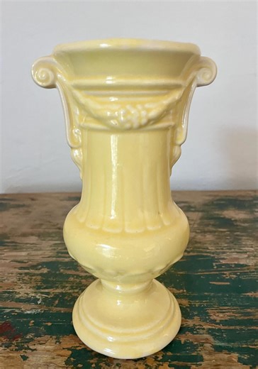 Yellow Mccoy Pottery Vase, Stamped USA 707, Footed With Floral, Ribbed, and Scroll Details - Etsy