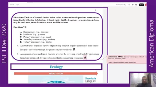 American Diploma Exam Biology Subject Test EST II December 2020 Question 7 and 8 Food Chains and Trophic Levels Ecology #studywithquestion#americandiploma #ESTExam #biology #SAT #ecology #education #school #science #community #2025