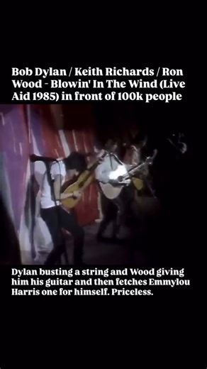 Timeless Old Man’s Rock for everyone on Instagram: "Posters of these guys at oldmansrock.com The joy on Ron Wood’s face is awesome.. Bob Dylan, Keith Richards and Ron Wood performing at Live Aid in front of 100,000 people in the John F. Kennedy Stadium, Philadelphia USA on the 13th July, 1985. The event was organised by Sir Bob Geldof and Midge Ure to raise funds for the Ethiopian famine disaster. Broadcast across the world via one of the largest satellite link-ups of all time, the concerts were