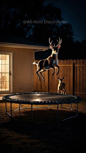 Deer Finds and Jumps on a Trampoline!