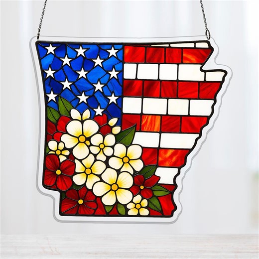 Arkansas State Map Acrylic Window Hanging, Apple Blossom Bathhouse Dome Freedom Gift, Red White Blue, Freedom Decor, Acrylic Suncatcher - Etsy UK