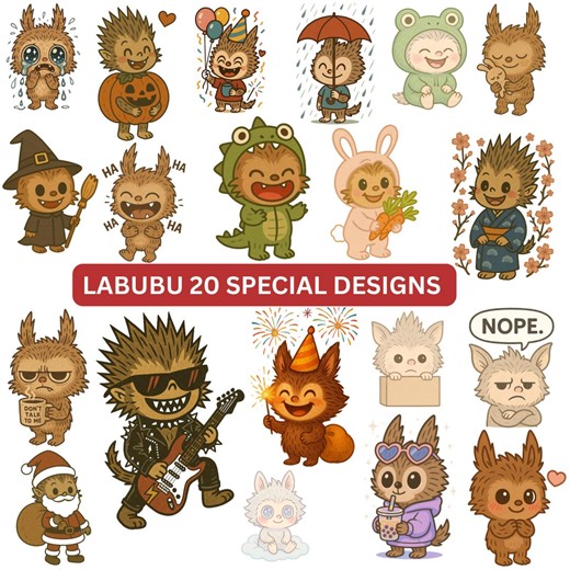 Labubu Sticker Bundle, 20 Kawaii PNG SVG Poses (digital Download) - Etsy