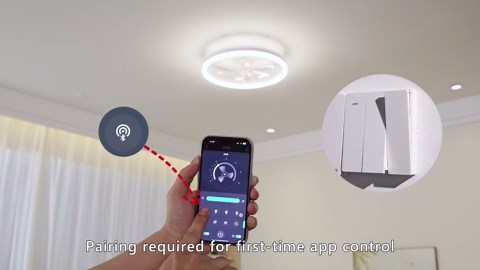 STERREN RGB Ceiling Fan with Light, 20'' Low Profile Ceiling Fans, Black Flush Mount LED Fan Light with Remote Control, Modern Bladeless Fandelier for Bedroom, Living Room, Kitchen