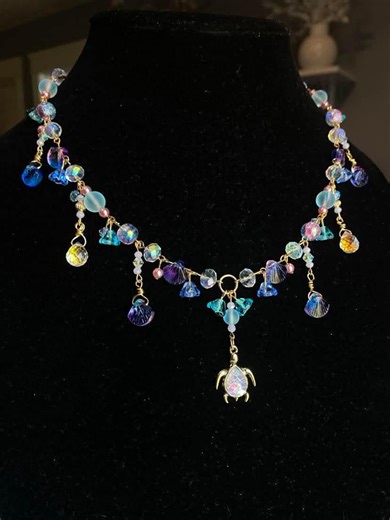 Whimsical Turtle and Seashell Necklace, Handmade, Ocean Themed - Etsy
