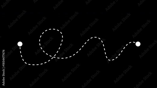 Dotted line path on transparent background, two point location with dash line trace animation. 4K Alpha Channel