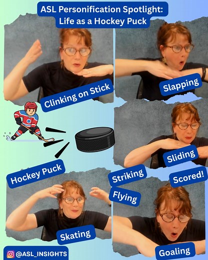 ASL Personification Fun: Life as a Hockey Puck! Ever wonder what it’s like to be a hockey puck? Let’s bring it to life — literally! What is personification? It’s when we give human traits to animals or objects — turning them into characters with thoughts, feelings, and stories. In ASL, personification becomes a powerful storytelling tool. You don’t just describe the puck… you become it. Slammed, spun, and sliding across the ice — full of attitude and energy! Get creative. Get expressive. Let obj