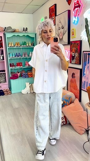 The sweetest lil shirt, ladies say hello to the Shell button up 🐚 Cotton, boxy and gold starfish button details, shop both WHITE TANGERINE online now ✨ 🚚 Free Express Shipping* https://www.shestreet.com.au/products/shell-button-up-shirt-white | SHE STREET