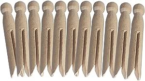 Round Wooden Clothespins, 12pcs Dolly Style Traditional Heritage Clothes Peg Old Fashioned for Outdoor Clothesline Home Kitchen Travel (Wood)