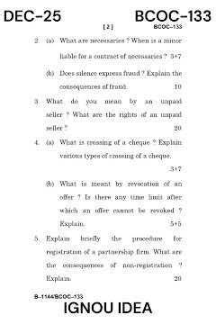 BCOC-133 Business Law | December 2025 Question Paper | #ignou #previousyearquestions #june2026 #exam