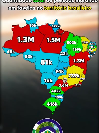 Quantidade total de pessoas morando em favelas no território brasileiro ... #mapa #brasil #estados