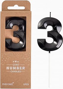 PHD CAKE 2.76 Inch Diamond Black 3 Number Birthday Candles, Black Number Candles, Cake Number Candles, Party Celebration