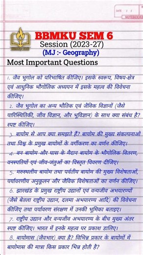 bbmku Sem 6 (2023 -27) MJ Geography Most Important question 2026