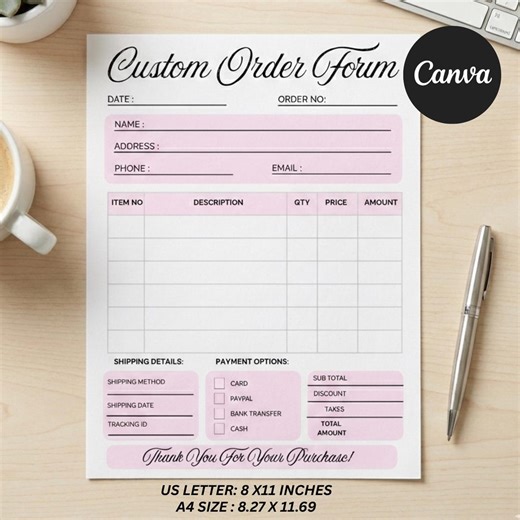 Order Form Editable Template | Craft Order Form | Small Business Order Foam | Purchase Order Foam Canva Template Digital Download - Etsy
