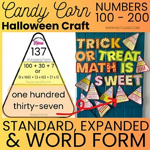 halloween candy corn math activity standard, expanded & word form bulletin board