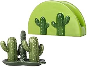 Servette Home Cactus Napkin Holder & Salt & Pepper Shakers with Tray