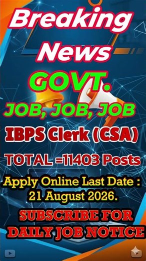 IBPS Clerk CSA 16th Online Form 2026 #education #educationupdate