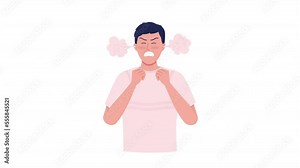 Animated angry man. Male in fury. Aggressive emotions. Full body flat person on white background with alpha channel transparency. Colorful cartoon style HD video footage of character for animation