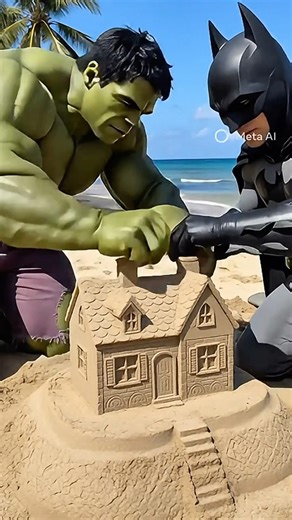 Spider-man vs Hulk with Batman Build a mini sand house #marvel#hulk#spiderman #shorts