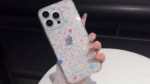 FLIRACON Bling Glitter Colored Star Clear Soft Phone Case Compatible with iPhone Case(Clear,for iPhone 15 Pro)
