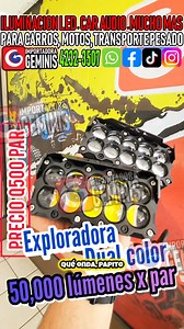 Exploradoras LED 10 lupas dual color de 50,000 LUMENES x PAR⚪🟡 Las Meras Meras 😈🫡 🛒 Precio bonificación efectivo 💵 Q500 par. ⚡50,000 lúmenes x PAR, 200 Watts x PAR multivoltaje 12 y 24. 📏Tamamño 5.9 pulgadas de largo. 🟡⚪ Cable independiente para luz baja amarilla y luz alta blanca; Se pueden combinar ambos colores. 🌪️4 Ventiladores para disipar calor eficientemente. 🏃‍♂️🏃‍♀️💨 Adquiere la tuya antes que se agote 🙌 📌 WhatsApp 42323507: https://wa.link/dxvo8r 🇬🇹 Ubicación Tienda: Gua