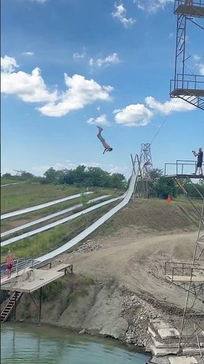 The highest jump at the #redneckwaterpark 🤯 80 ft of fun 🤘🏻 #flip #smalljump #amazing #cliffrake