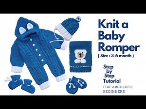 How to knit a Baby Romper with hood ( Size : 3 - 6 month )step by step tutorial | knitted baby dress
