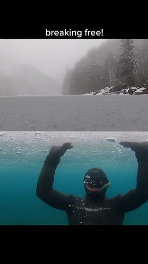 breaking through that ice! #ice #diving #underwater