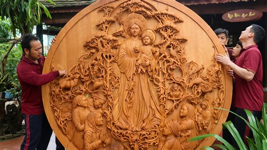 One year carving a large wooden wall artwork