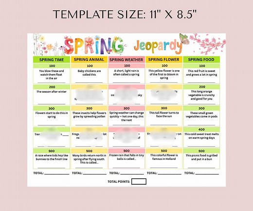 Editable Spring Jeopardy Game Template, Spring Trivia, Jeopardy Questions and Answers, Spring Break Activity, Family Game,classroom Games - Etsy