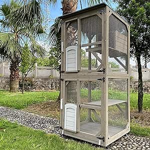 Amazon.com : Gowoodhut Catio Cat Enclosures Outdoor for Cats Wooden Outdoor Large Patio Enclosure on Wheels Attach to Window Catios House Weatherproof Pull-Out Tray-Greywhite : Pet Supplies