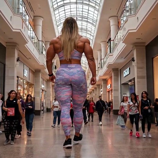 Mall Titan: Giant Female Bodybuilder Struts Her Stuff